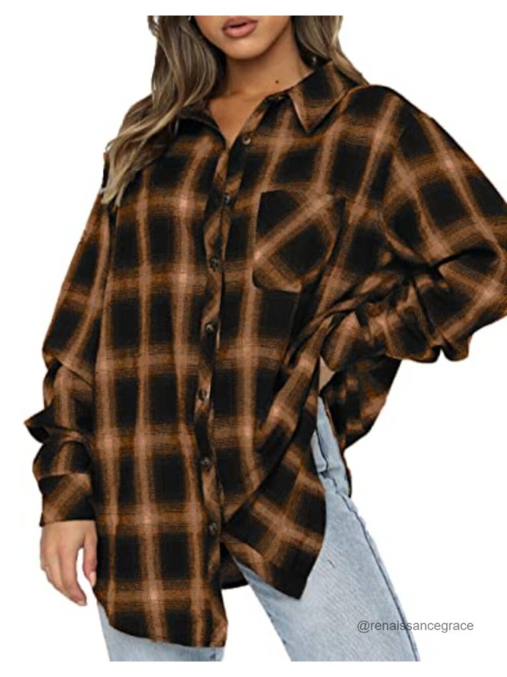 Women's Plaid Flannel Button Down Shirt Long Sleeve Shackets Top